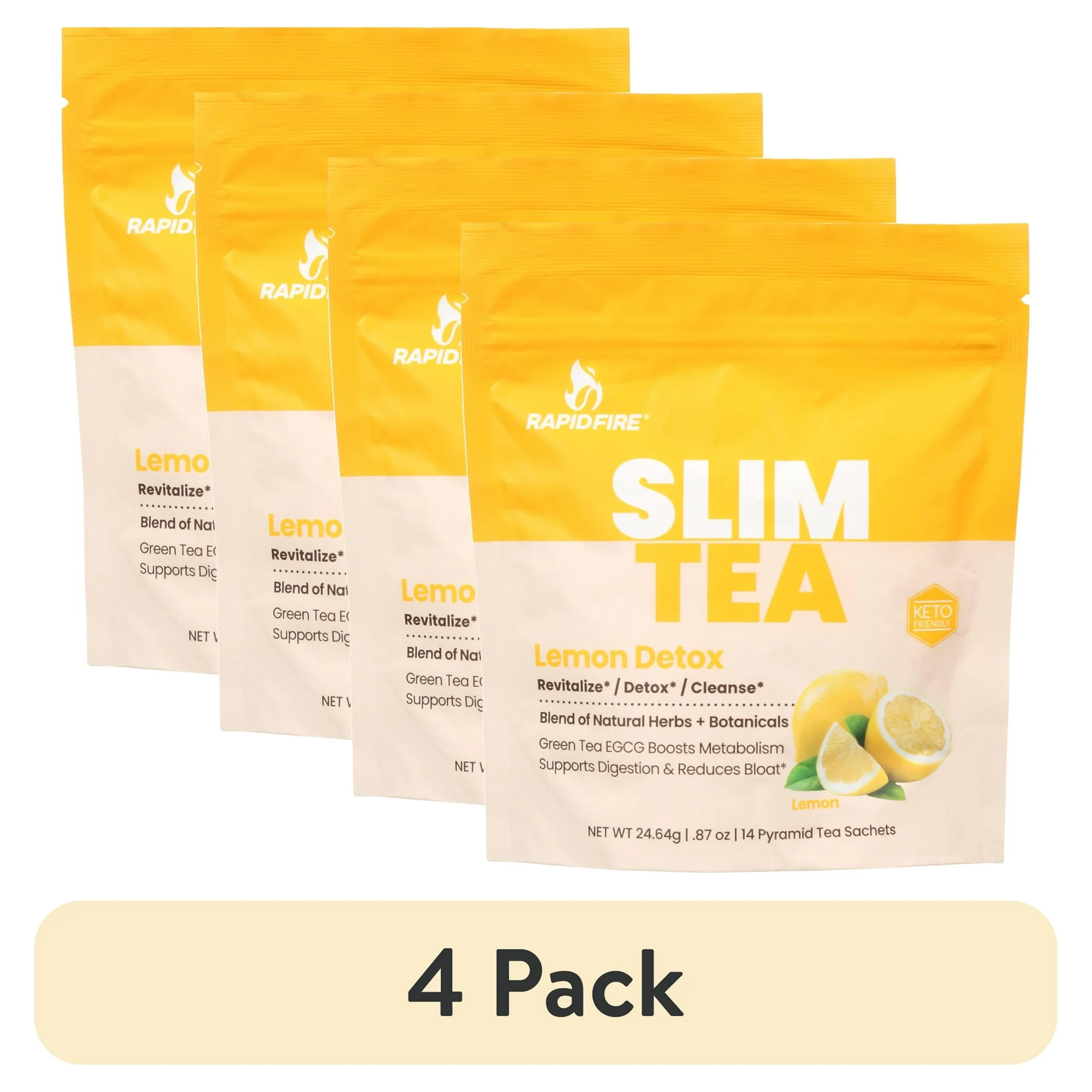 (4 pack) Rapid Fire Slim Tea Lemon Herbal Tea, 14 Ct Tea Bags