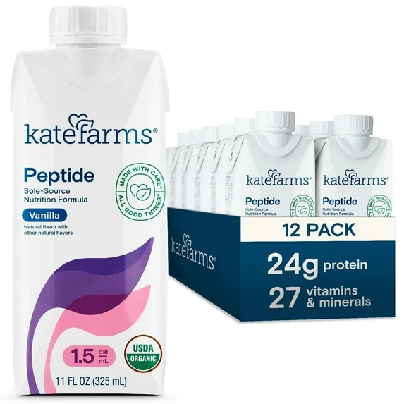 Kate Farms Organic Vegan Peptide 1.5, Vanilla, Meal Replacement Shake for Adults, 11 fl oz (12 Pack)