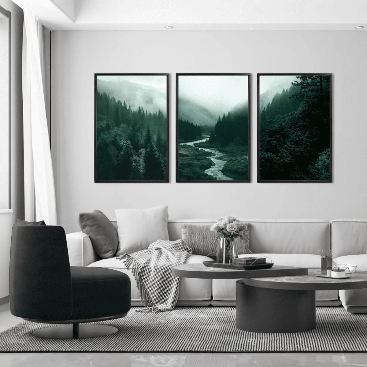 Nature Green Artwork Foggy Forest Canvas Wall Art Framed Scenery Prints Green Landscape Decor for Living Room,Bedroom,Office, Dining room - 16"x24"x3