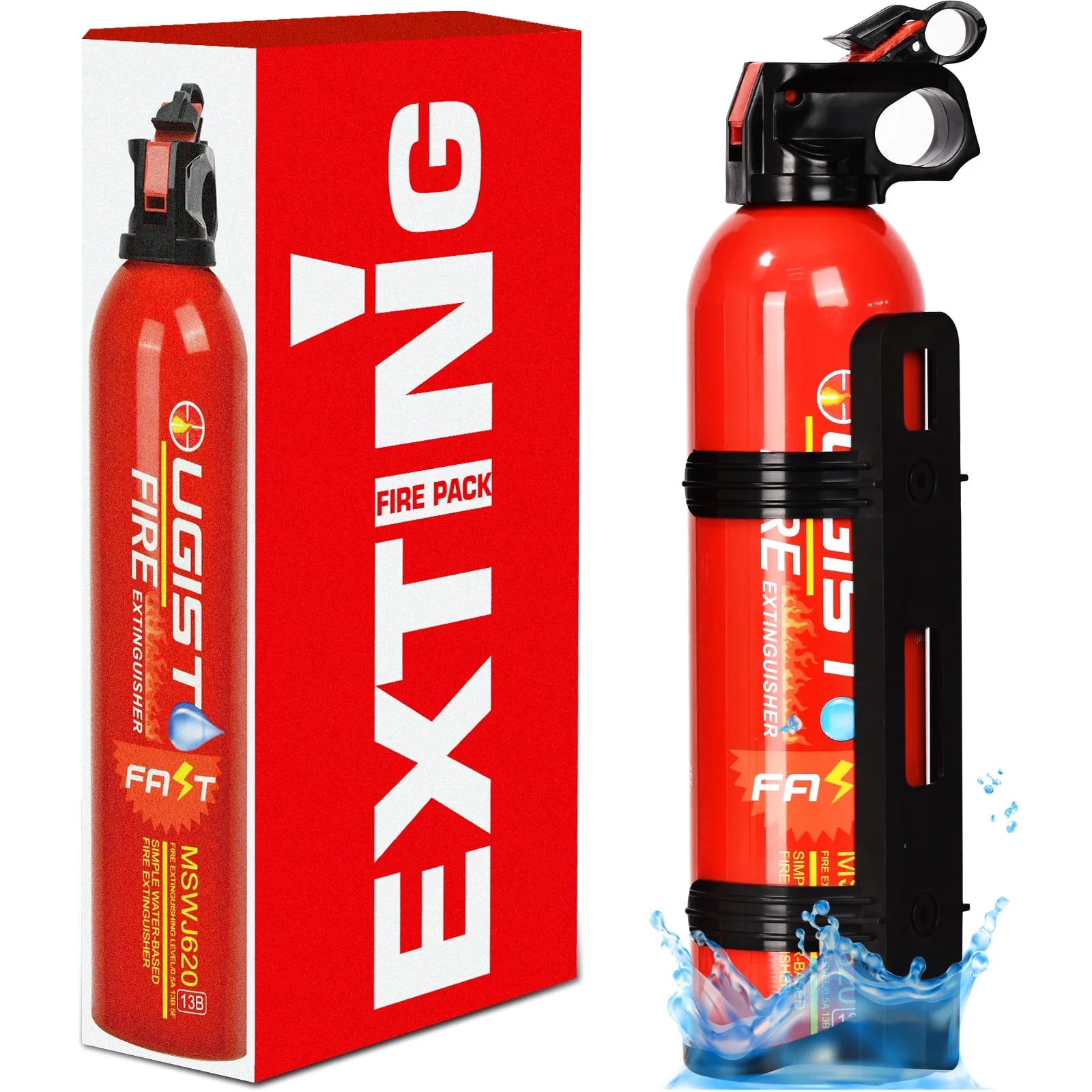 Ougist 4-in-1 Water-Based Fire Extinguisher with Mount, 620ml, Eco-Friendly, Compact Design
